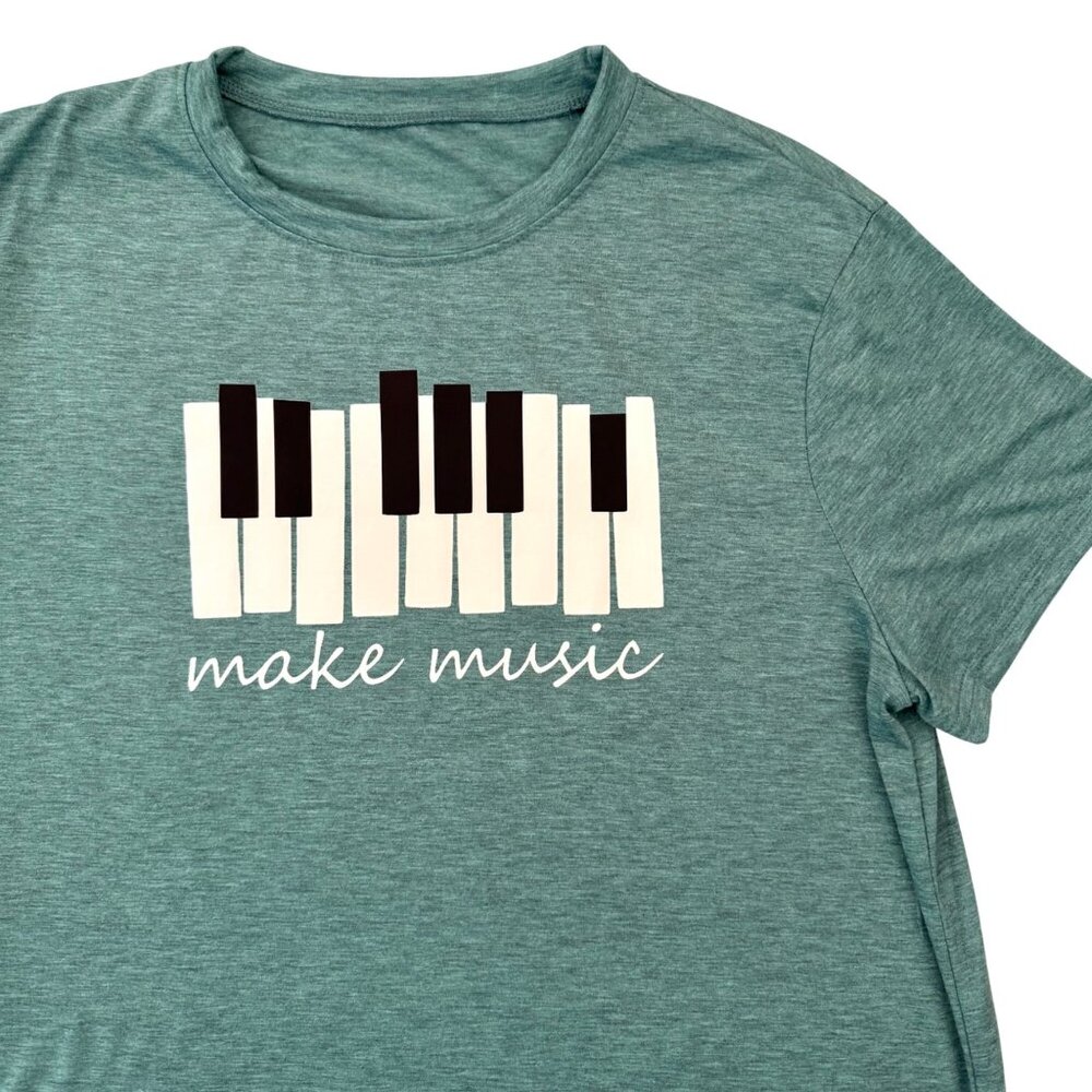 Music T Shirt Womens Size XXL Make Music Piano Keys Graphic Tee Green